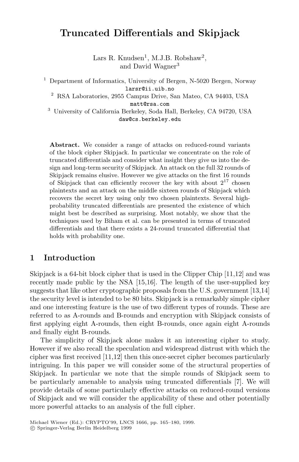 Truncated Differentials and Skipjack