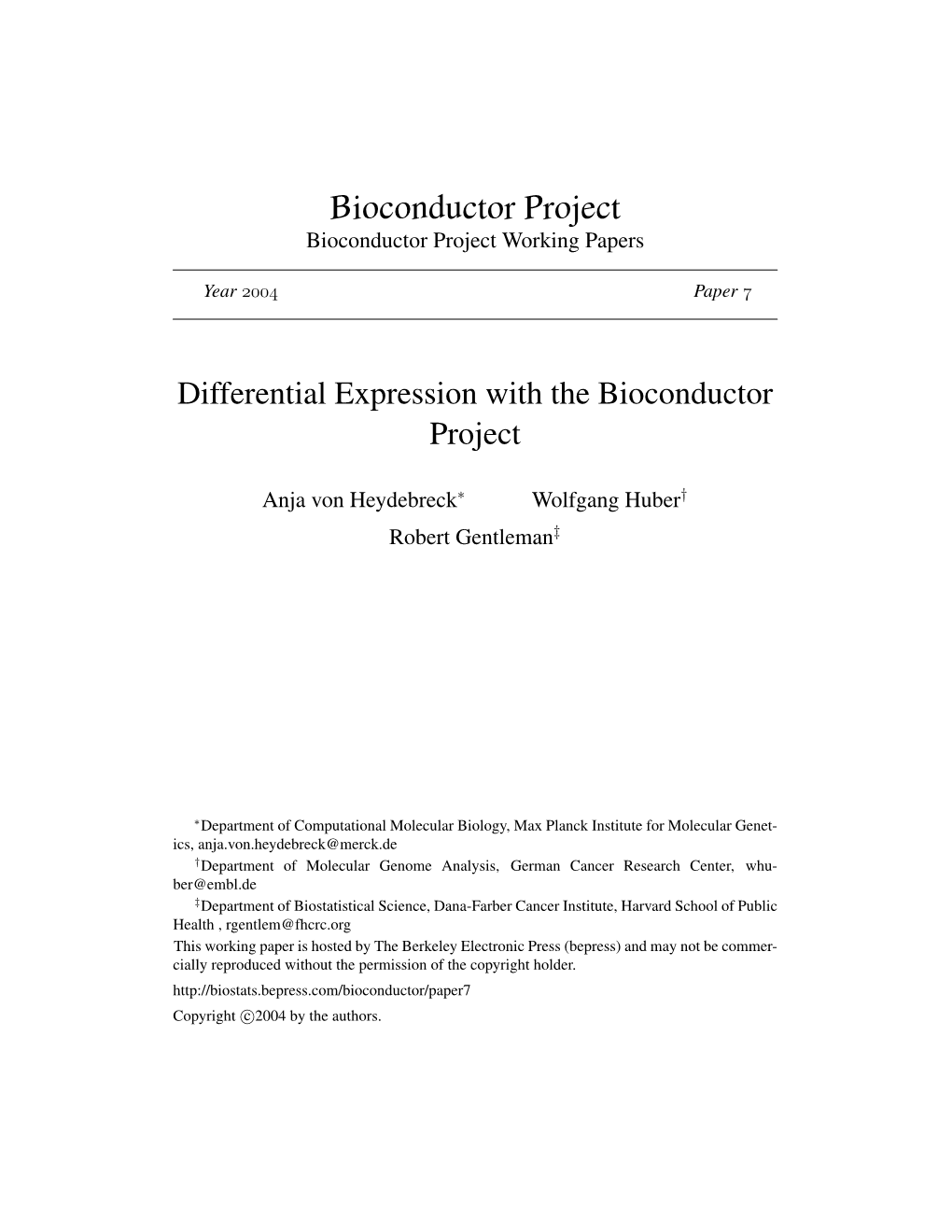 Differential Expression with the Bioconductor Project