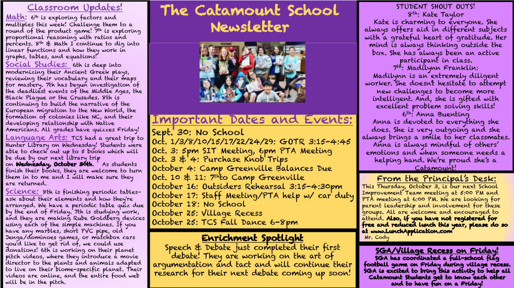 The Catamount School Newsletter