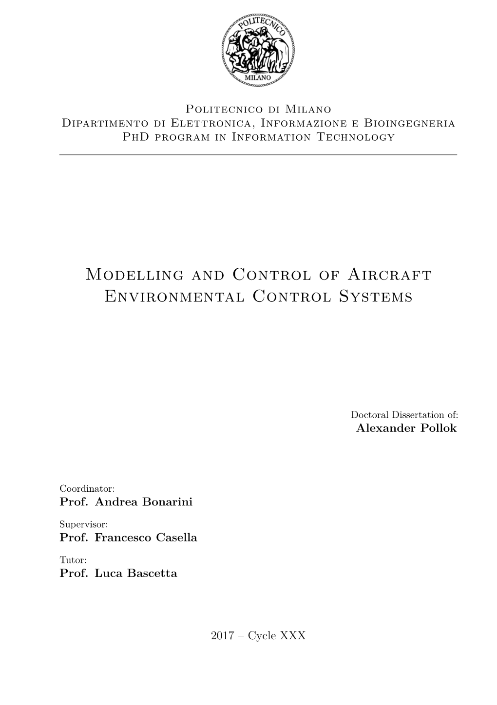 Modelling and Control of Aircraft Environmental Control Systems