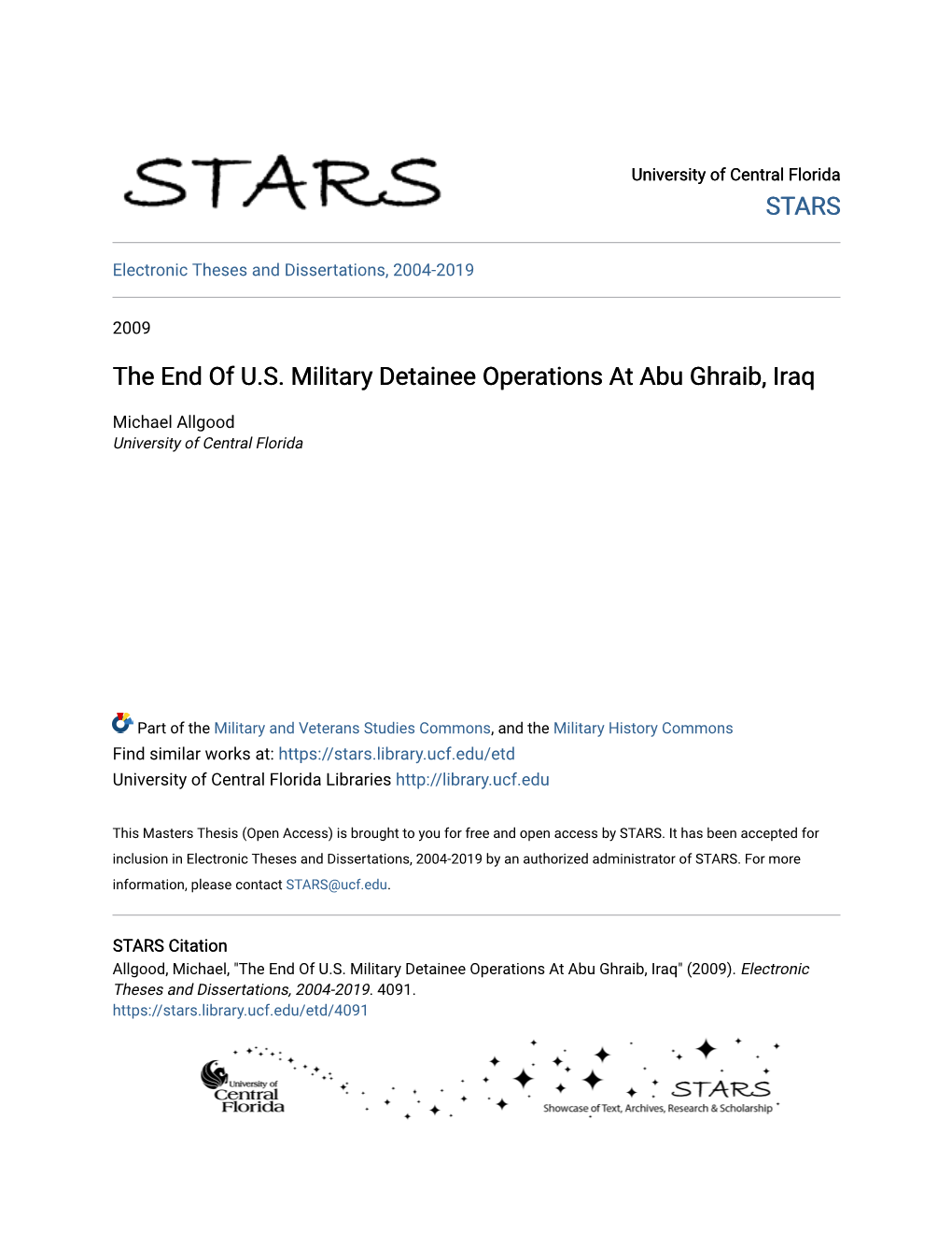 The End of U.S. Military Detainee Operations at Abu Ghraib, Iraq