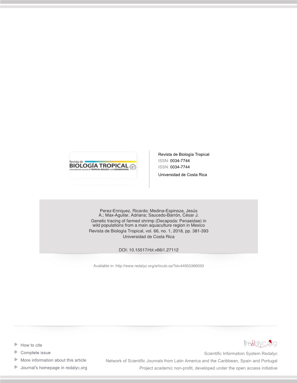 How to Cite Complete Issue More Information About This Article Journal's Homepage in Redalyc.Org Scientific Information System R