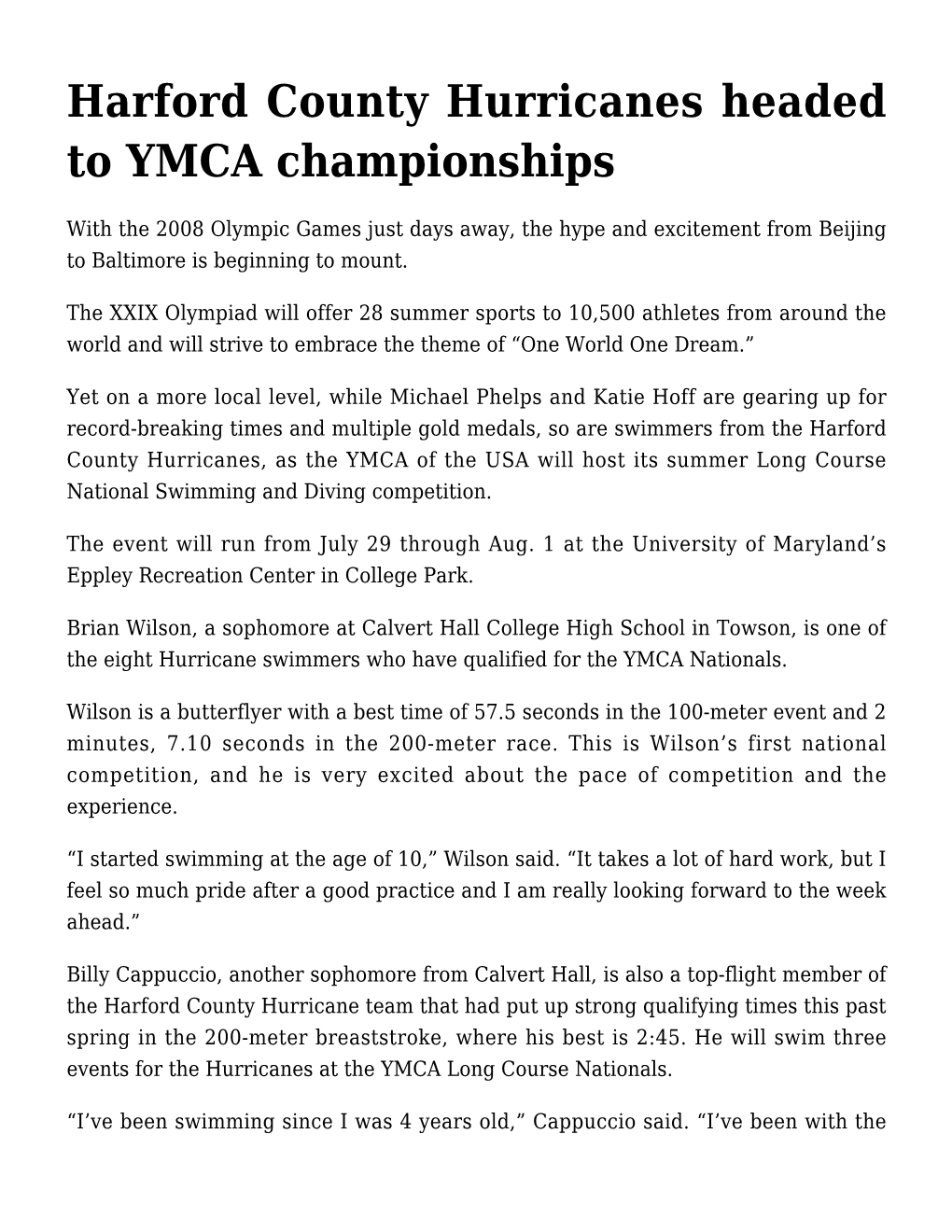 Harford County Hurricanes Headed to YMCA Championships