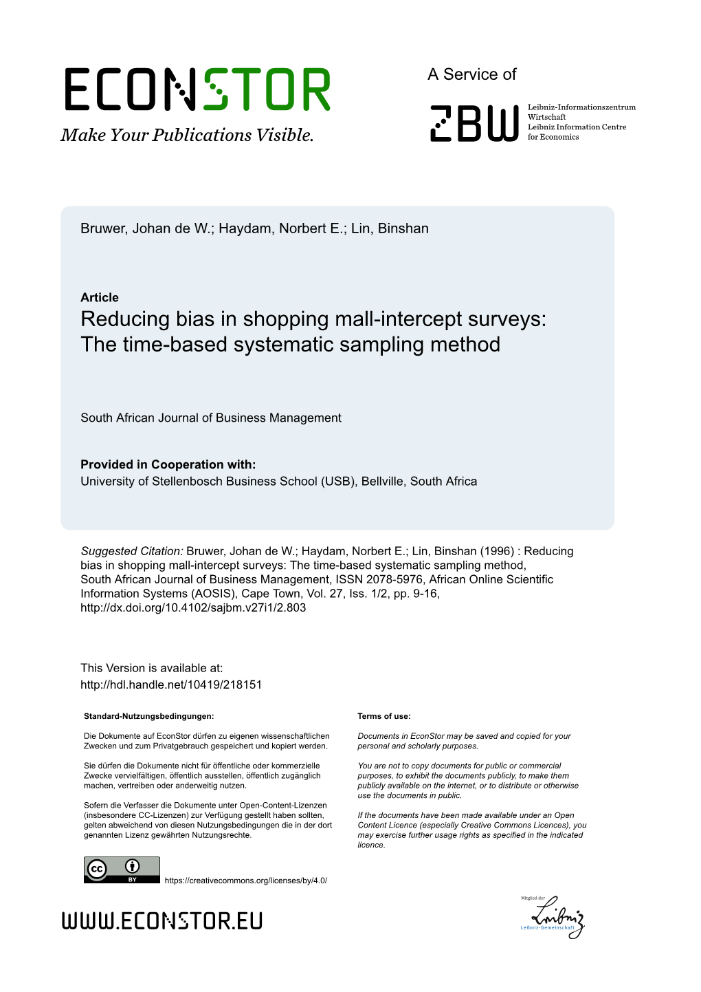 Reducing Bias in Shopping Mall-Intercept Surveys: the Time-Based Systematic Sampling Method