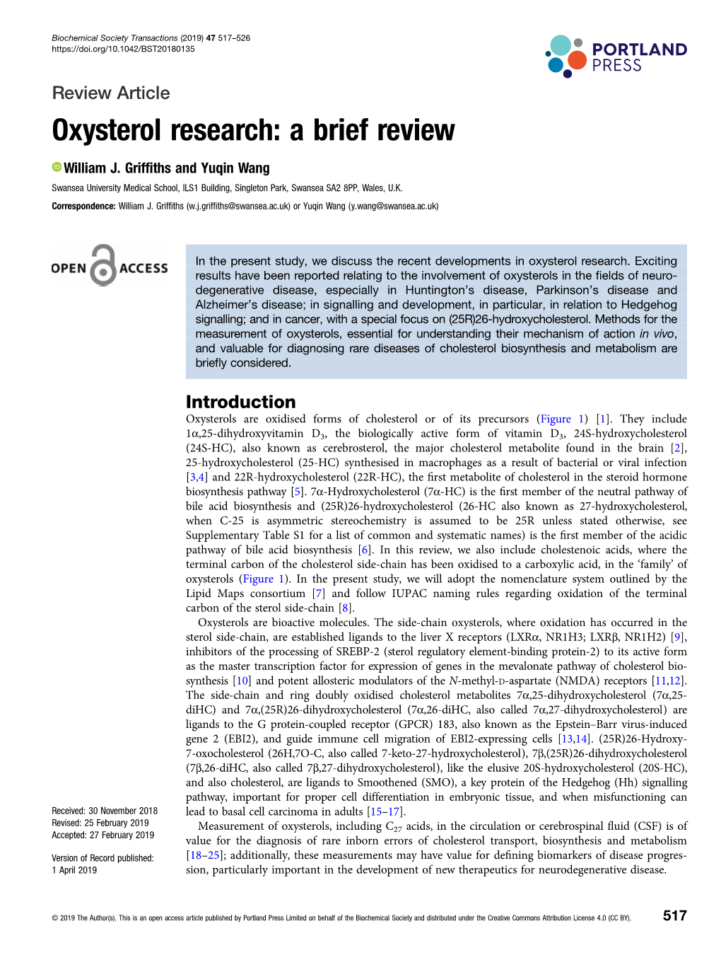 Oxysterol Research: a Brief Review
