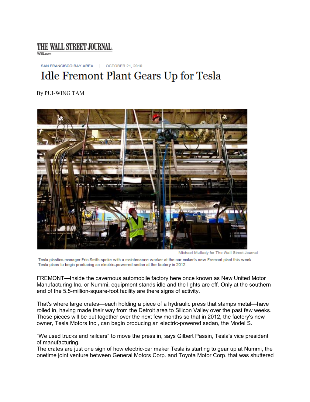 Idle Fremont Plant Gears up for Tesla