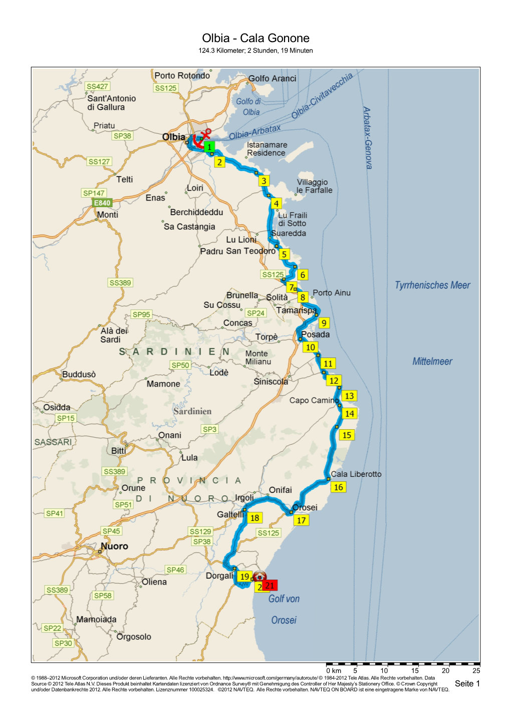 Olbia - Cala Gonone 124.3 Kilometer; 2 Stunden, 19 Minuten