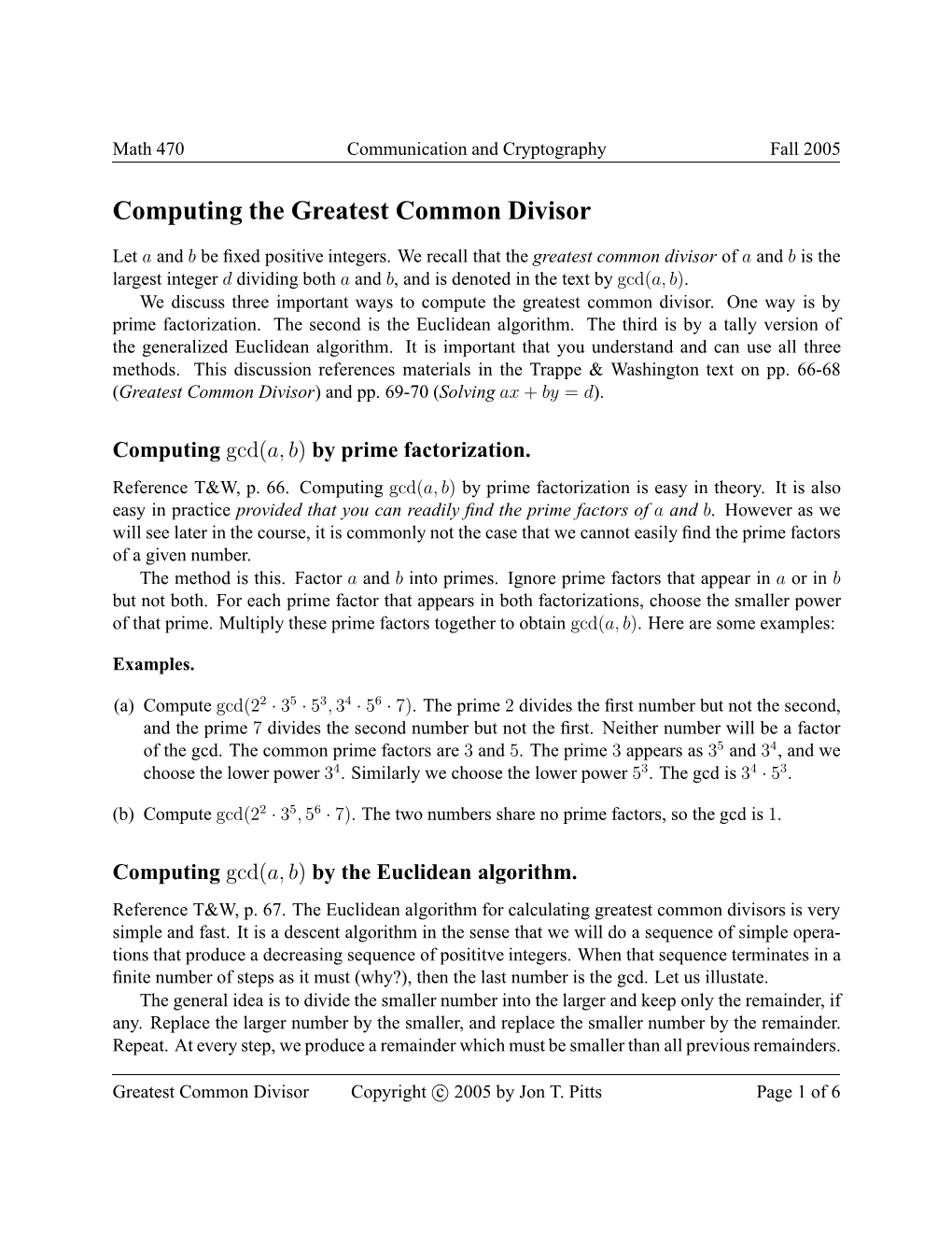 Computing the Greatest Common Divisor