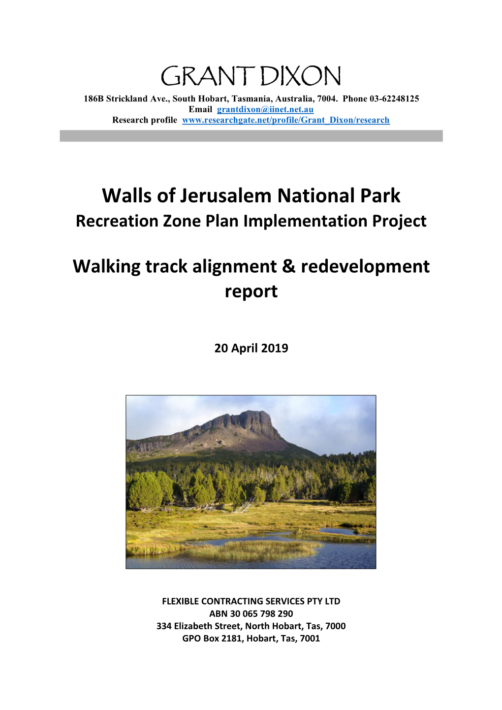 Walls of Jerusalem National Park Recreation Zone Plan Implementation Project