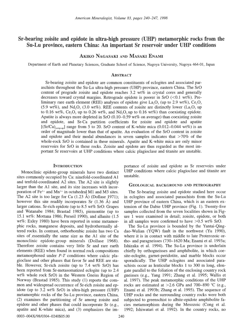 Sr-Bearing Zoisite and Epidote in Ultra-High Pressure