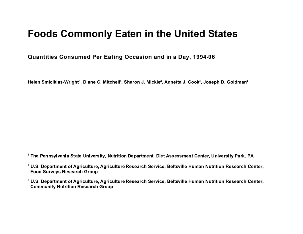 Foods Commonly Eaten in the United States