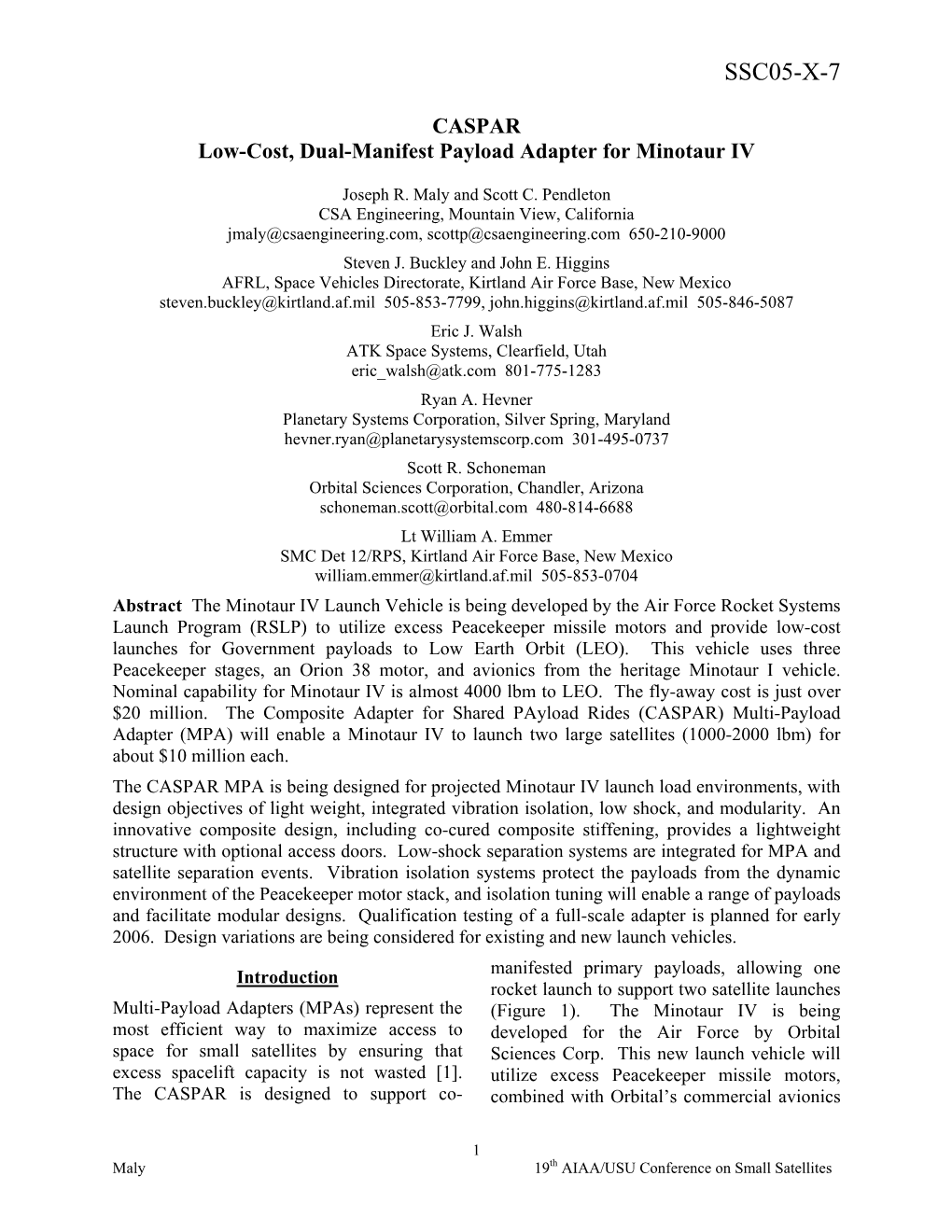 CASPAR Low-Cost, Dual-Manifest Payload Adapter for Minotaur IV