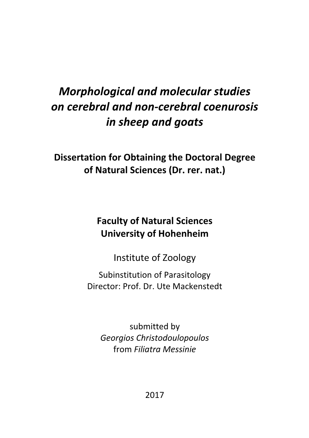 Morphological and Molecular Studies Οn Cerebral and Non-Cerebral Coenurosis in Sheep and Goats