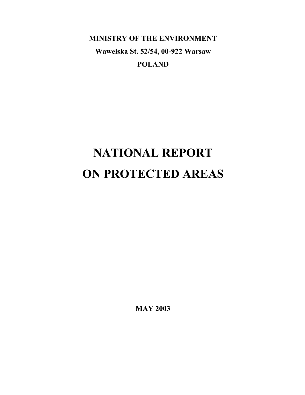 CBD Thematic Report on Protected Areas