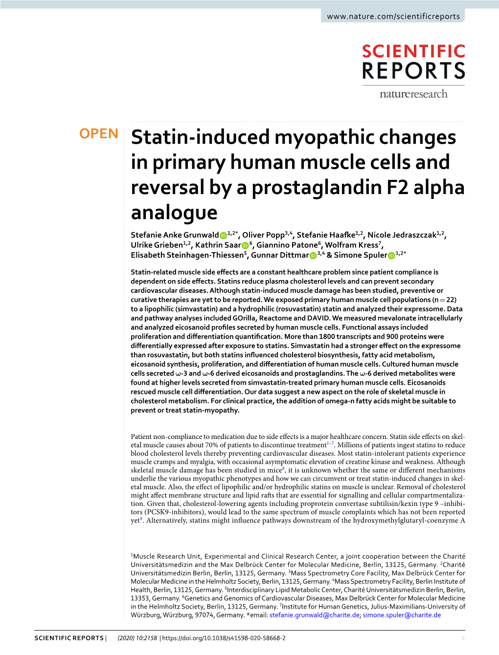 Statin-Induced Myopathic Changes in Primary Human Muscle Cells And