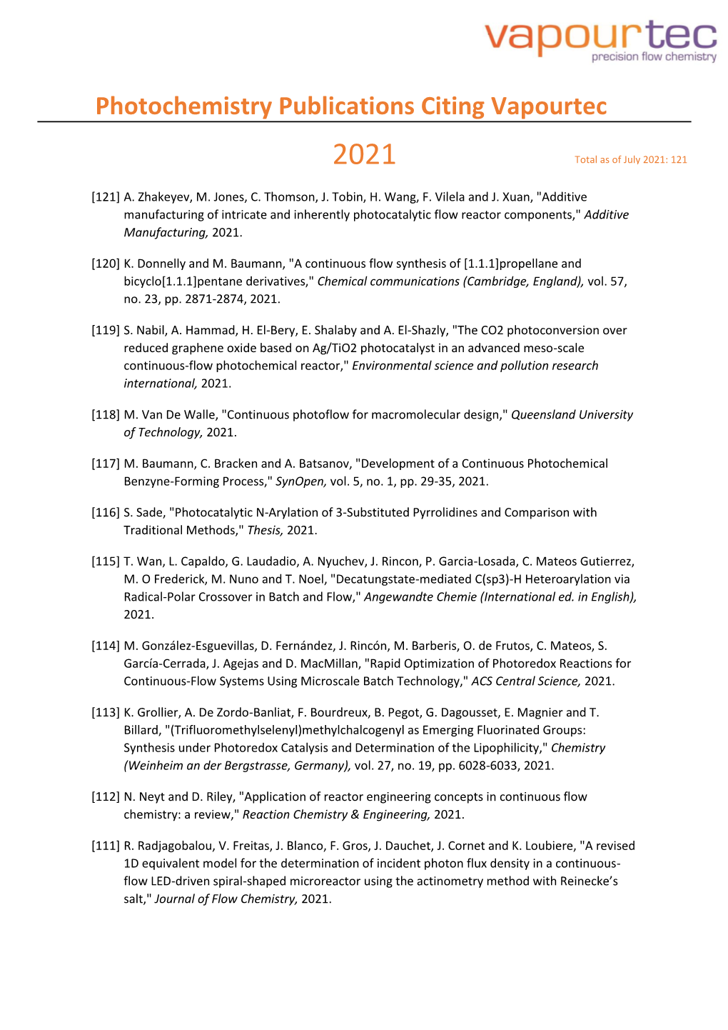 Photochemistry Publications Citing Vapourtec