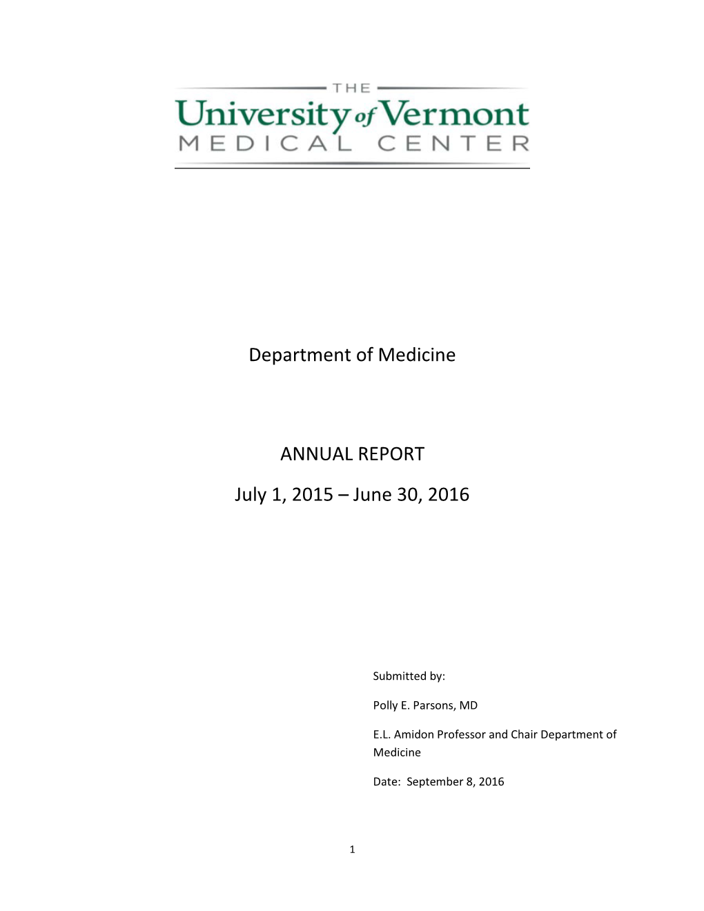 Department of Medicine ANNUAL REPORT July 1, 2015