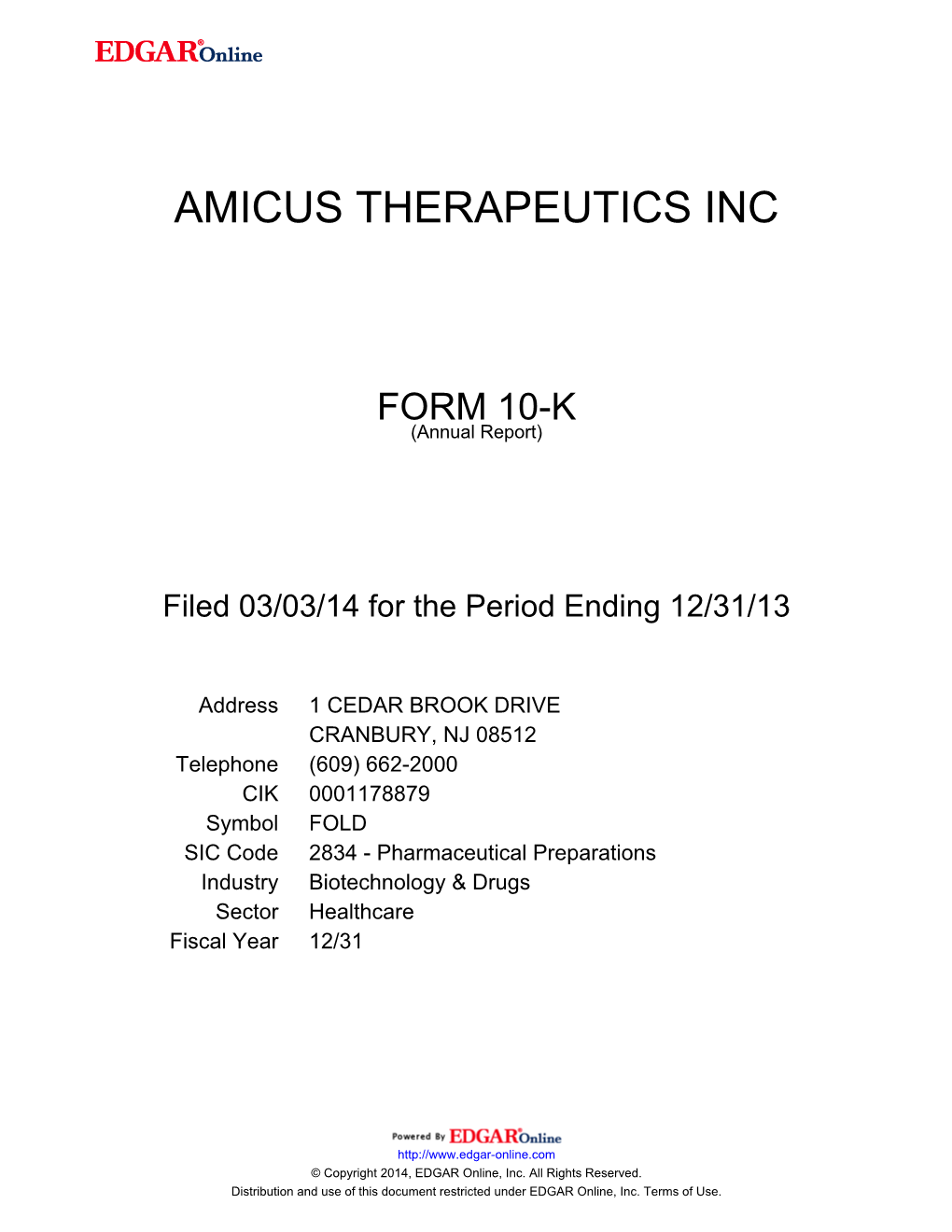 Amicus Therapeutics Inc