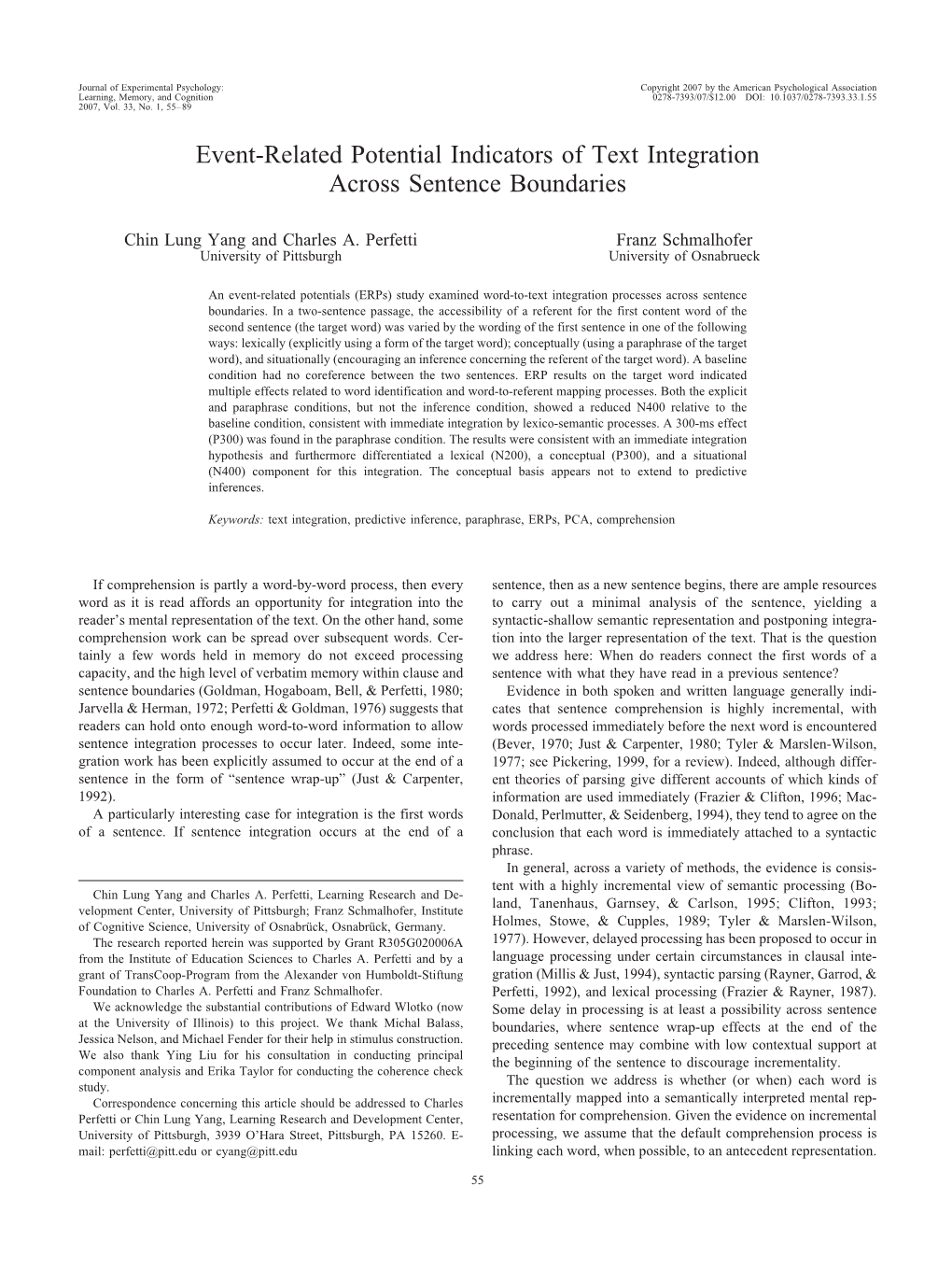 Event-Related Potential Indicators of Text Integration Across Sentence Boundaries