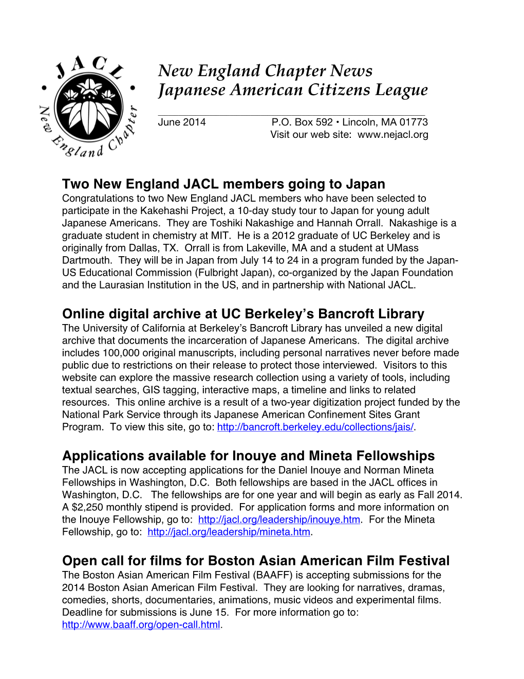 June 2014 Newsletter