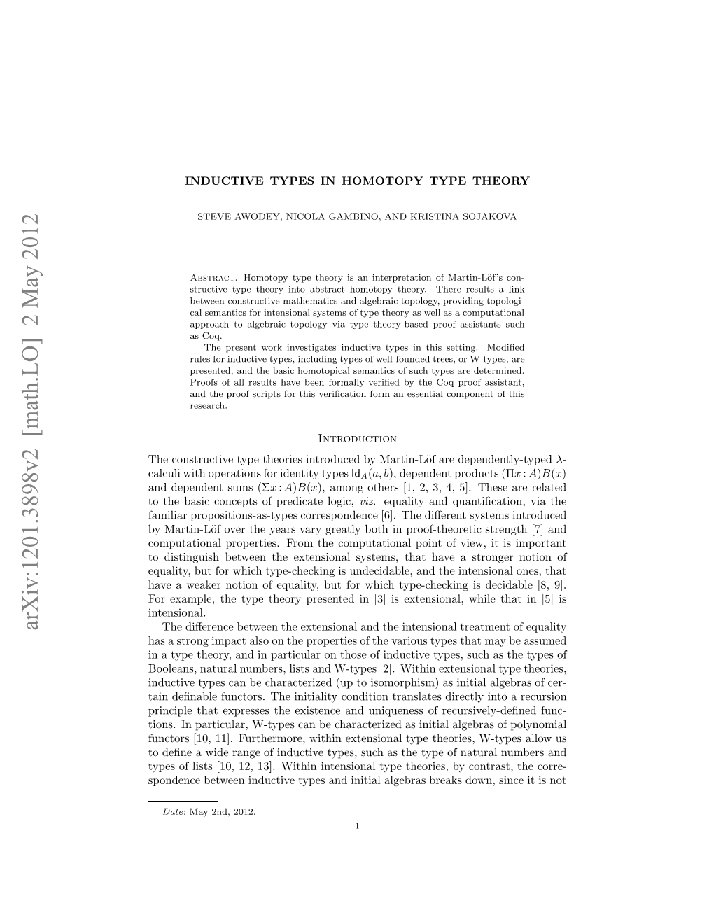 Arxiv:1201.3898V2 [Math.LO] 2 May 2012