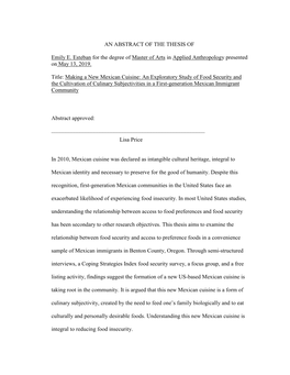 AN ABSTRACT of the THESIS of Emily E. Esteban for the Degree Of