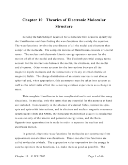 Chapter 10 Theories of Electronic Molecular Structure