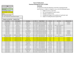 Pavement Mgmt Plan Street Listing