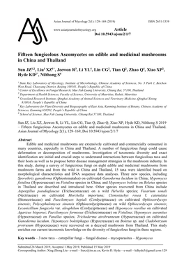 Fifteen Fungicolous Ascomycetes on Edible and Medicinal Mushrooms in China and Thailand