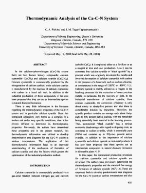 Thermodynamic Analysis of the Ca-C-N System