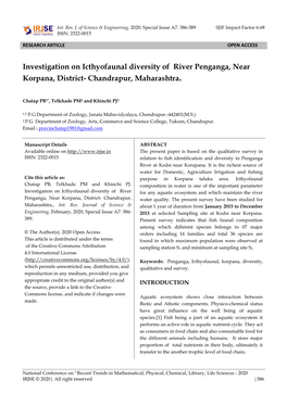 Investigation on Icthyofaunal Diversity of River Penganga, Near Korpana, District- Chandrapur, Maharashtra