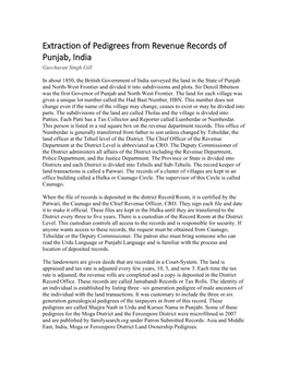 Extraction of Pedigrees from Revenue Records of Punjab, India Gurchuran Singh Gill