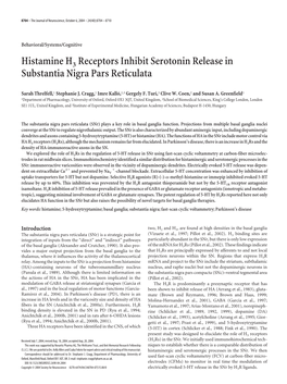 Histamine H3 Receptors Inhibit Serotonin Release in Substantia Nigra Pars Reticulata