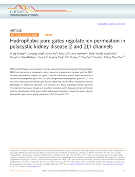 Hydrophobic Pore Gates Regulate Ion Permeation in Polycystic Kidney Disease 2 and 2L1 Channels