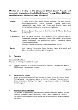 Minutes of a Meeting of the Whanganui District Council