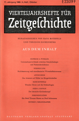 Vierteljahrshefte Für Zeitgeschichte Jahrgang 17(1969) Heft 4