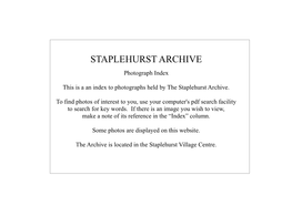 STAPLEHURST ARCHIVE Photograph Index
