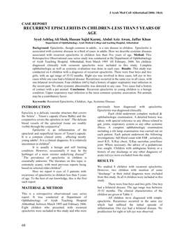 Recurrent Episcleritis in Children-Less Than 5 Years