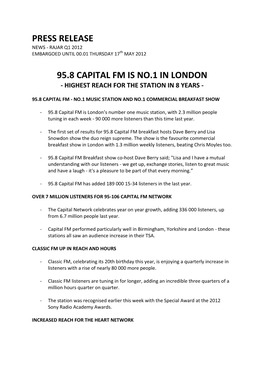 Press Release 95.8 Capital Fm Is No.1 in London