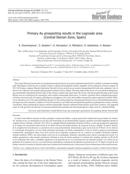 Primary Au Prospecting Results in the Logrosán Area (Central Iberian Zone, Spain)