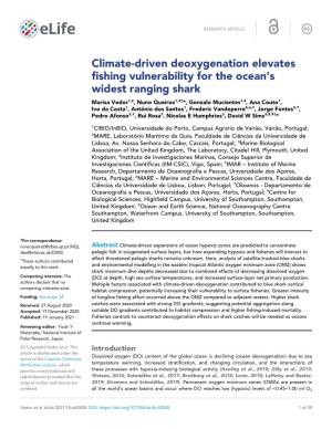 Climate-Driven Deoxygenation Elevates Fishing Vulnerability for The