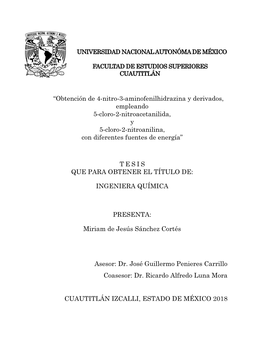 “Obtención De 4-Nitro-3-Aminofenilhidrazina Y Derivados, Empleando 5-Cloro-2-Nitroacetanilida, Y 5-Cloro-2-Nitroanilina, Con Diferentes Fuentes De Energía”