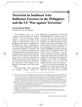 Terrorism in Southeast Asia: Balikatan Exercises in the Philippines