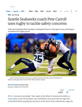 Seattle Seahawks Coach Pete Carroll Uses Rugby to Tackle Safety Concerns
