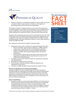• Pioneers in Quality™ Is a Collaborative Program to Improve