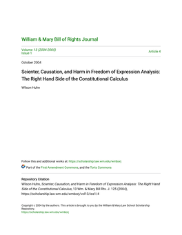 Scienter, Causation, and Harm in Freedom of Expression Analysis: the Right Hand Side of the Constitutional Calculus