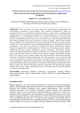 EDUCATIONAL SOFTWARE IMPACT on TECHNOLOGY MEDIATED LEARNING Kpolovie P