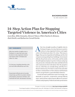 14-Step Action Plan for Stopping Targeted Violence in America’S Cities Lora Ries, Mike Gonzalez, Steven P