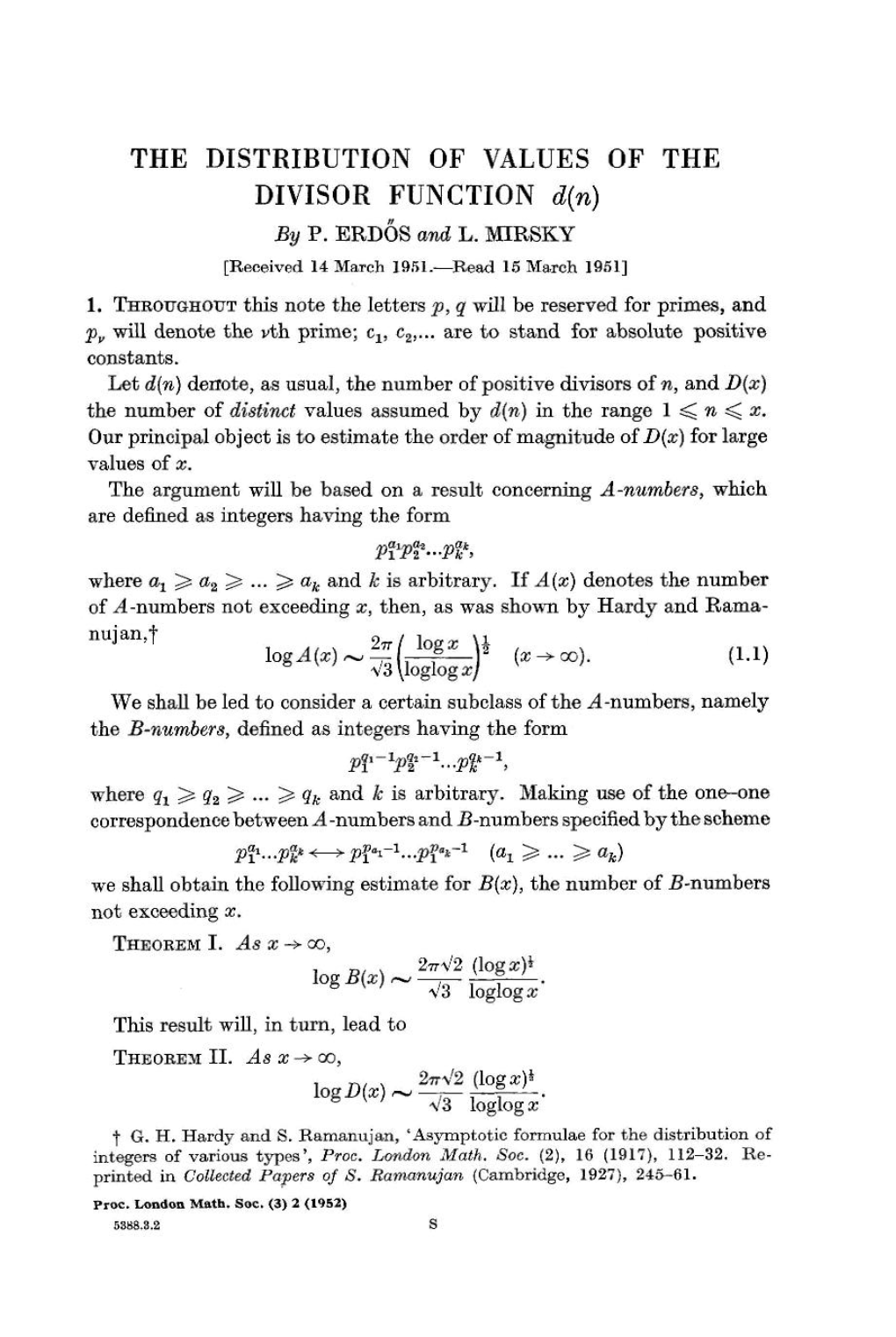 THE DISTRIBUTION of VALUES of the DIVISOR FUNCTION D(N) (L-1)