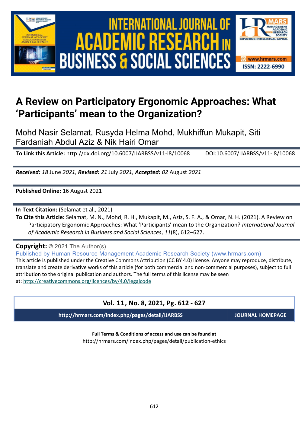 A Review on Participatory Ergonomic Approaches: What 'Participants'